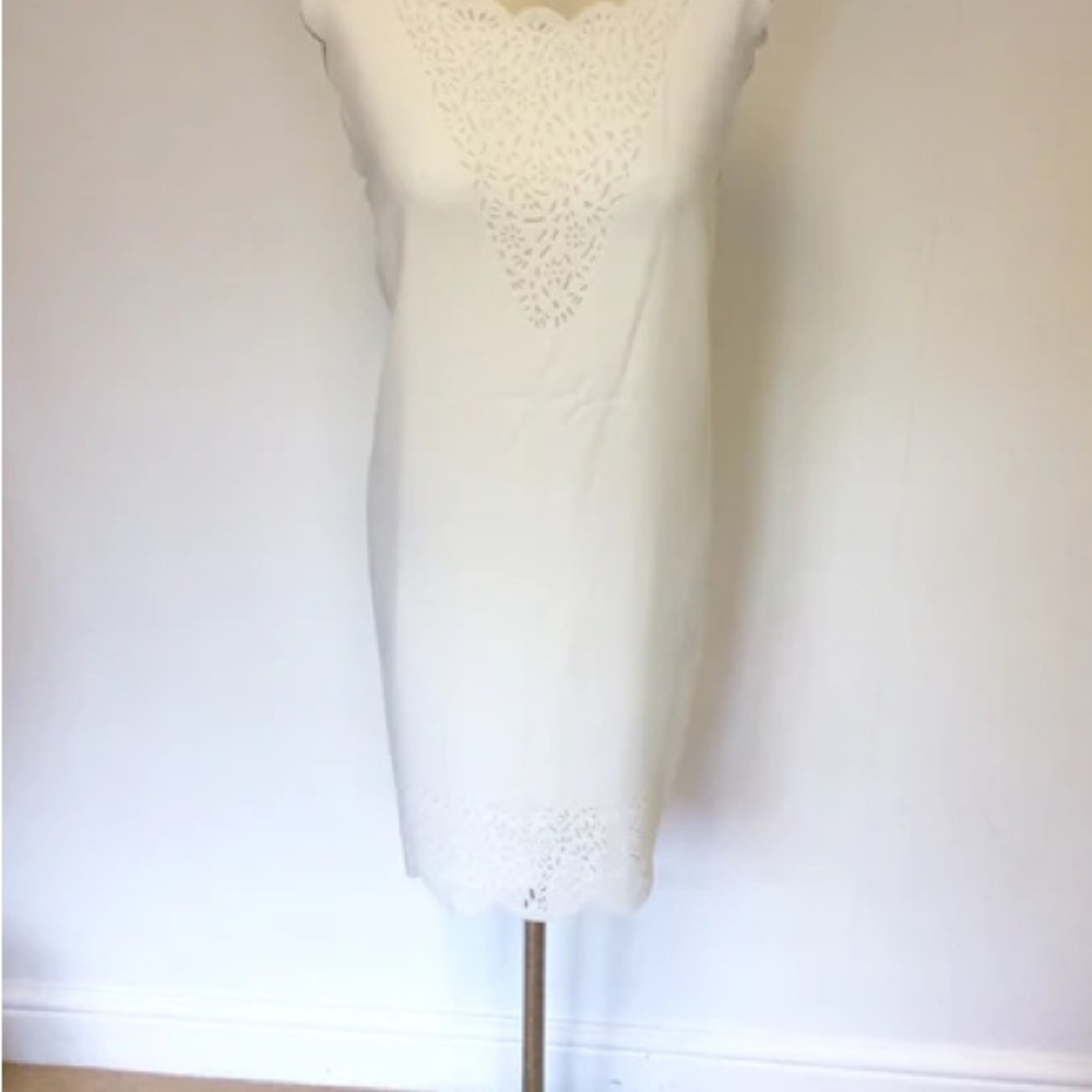 Reiss Cream Eyelet-Trim Mini Dress